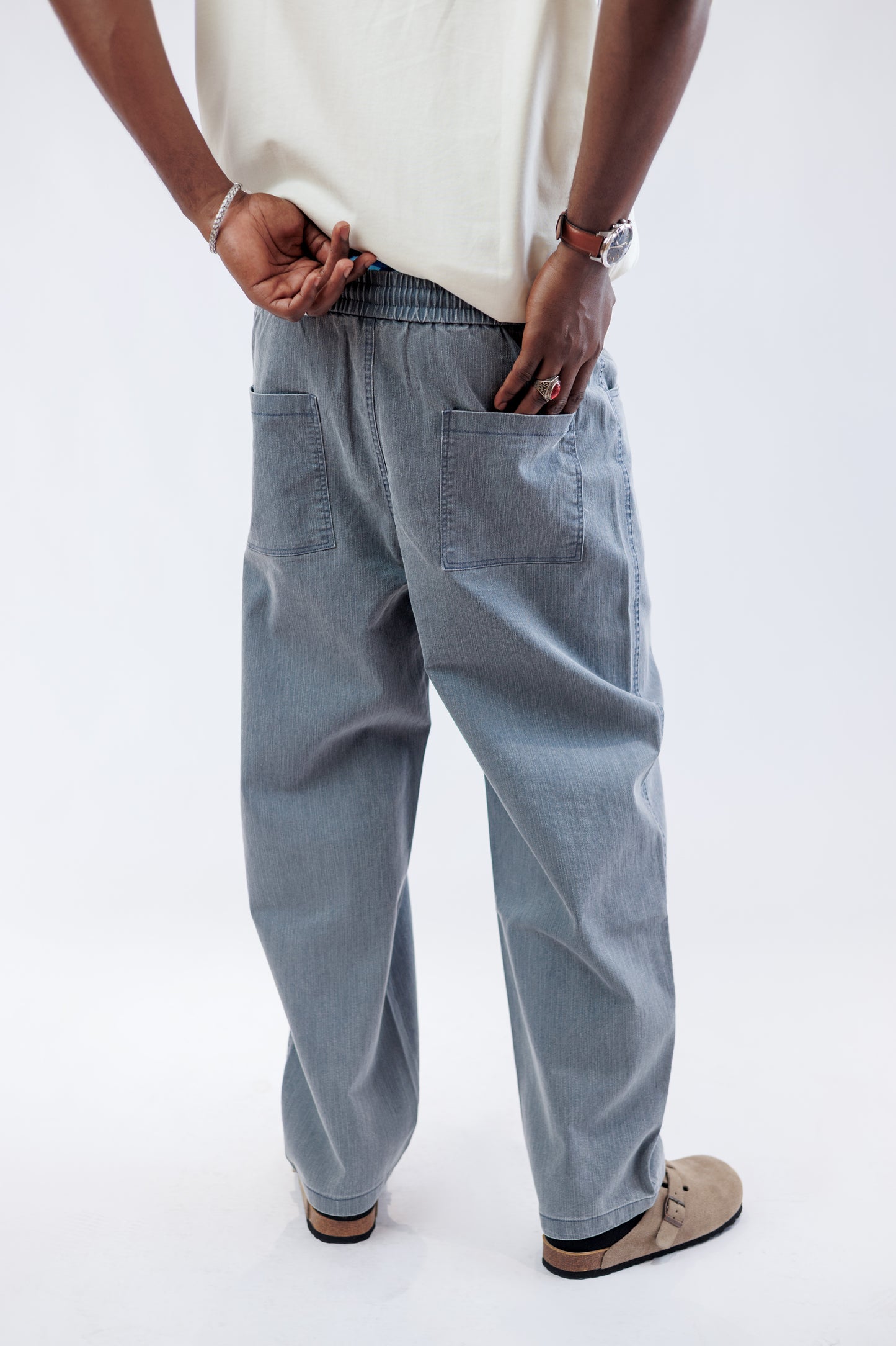 Ood Wide Leg Denim Pants in Blue Wash
