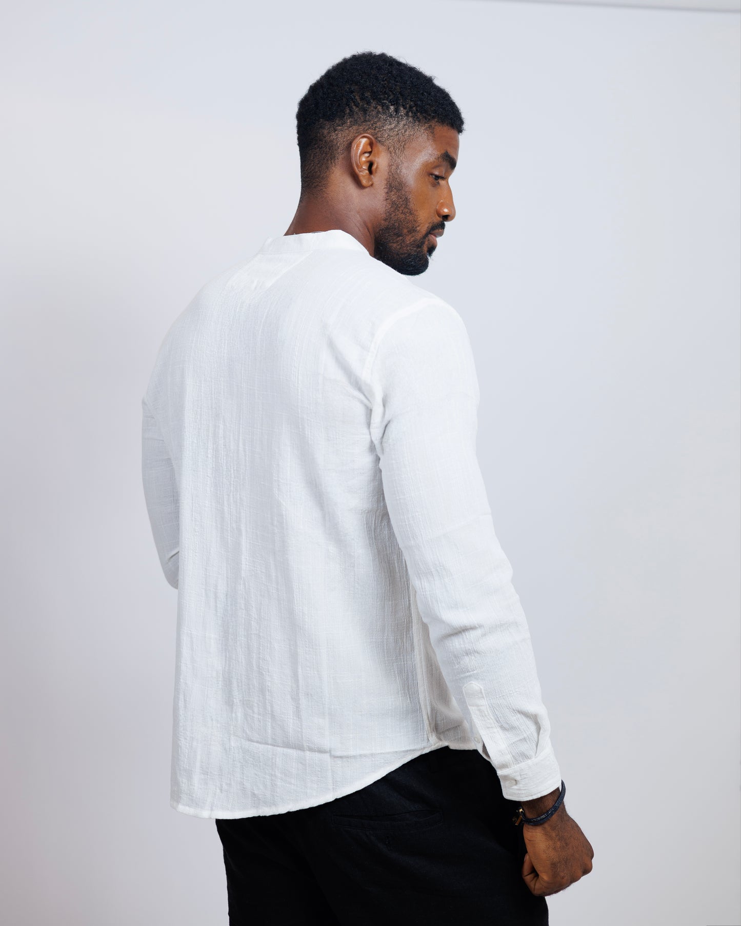 Old Eagle Mandarin Collar Shirt in White