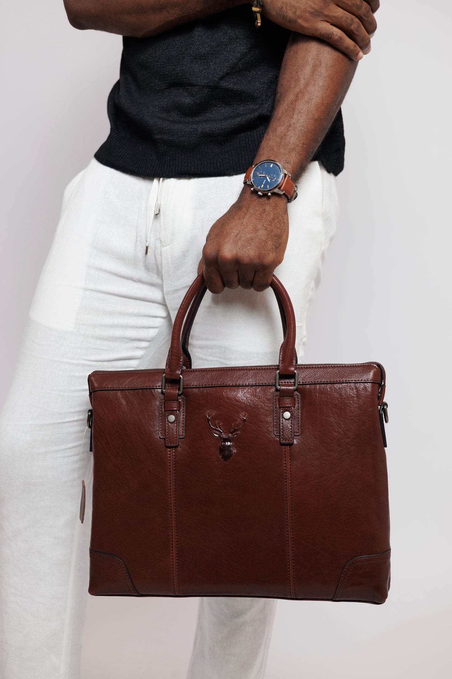 Lorenzo Bellini Stag Head Messenger in Brown