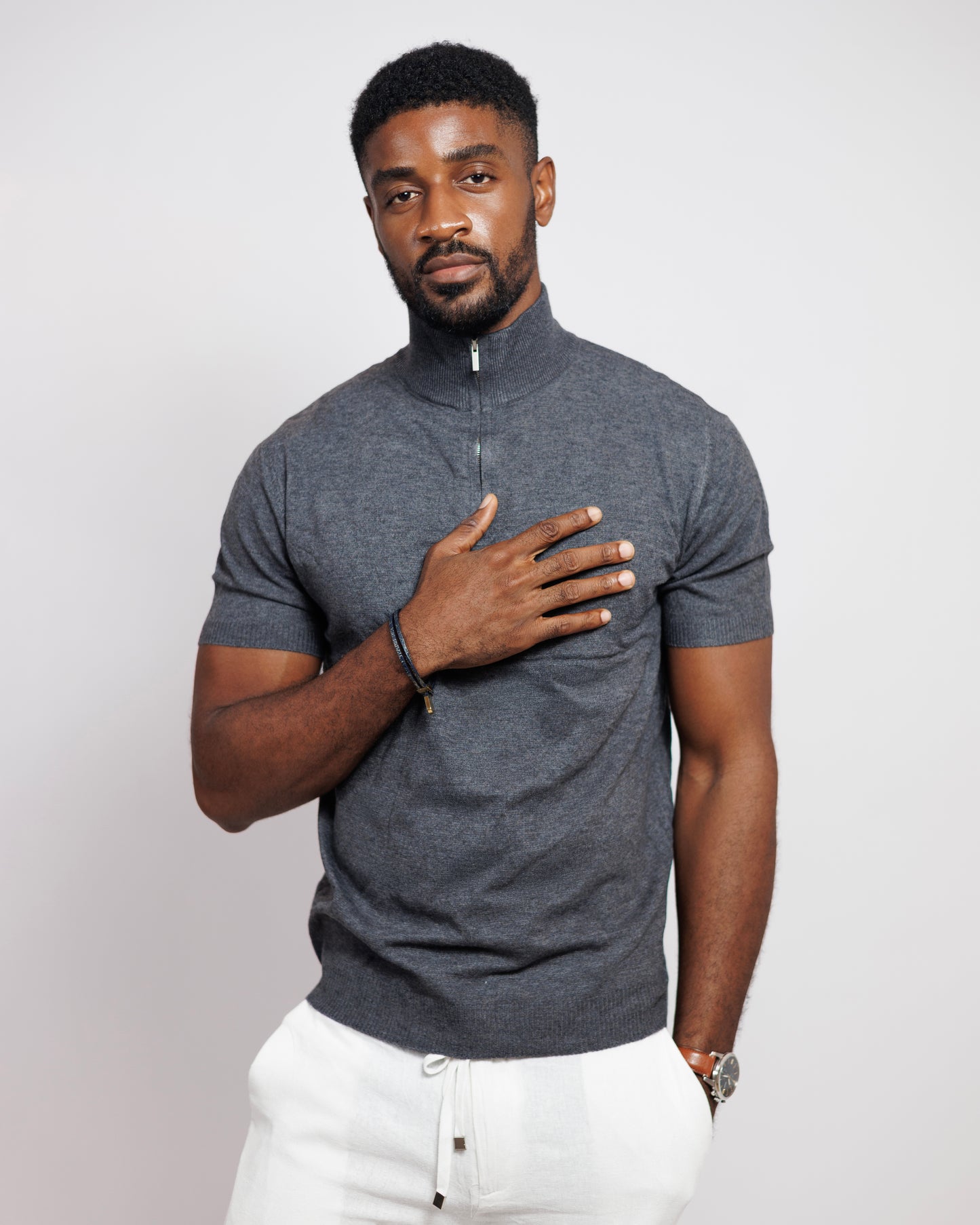 OOD Half Zip Polo Shirt in Charcoal Grey