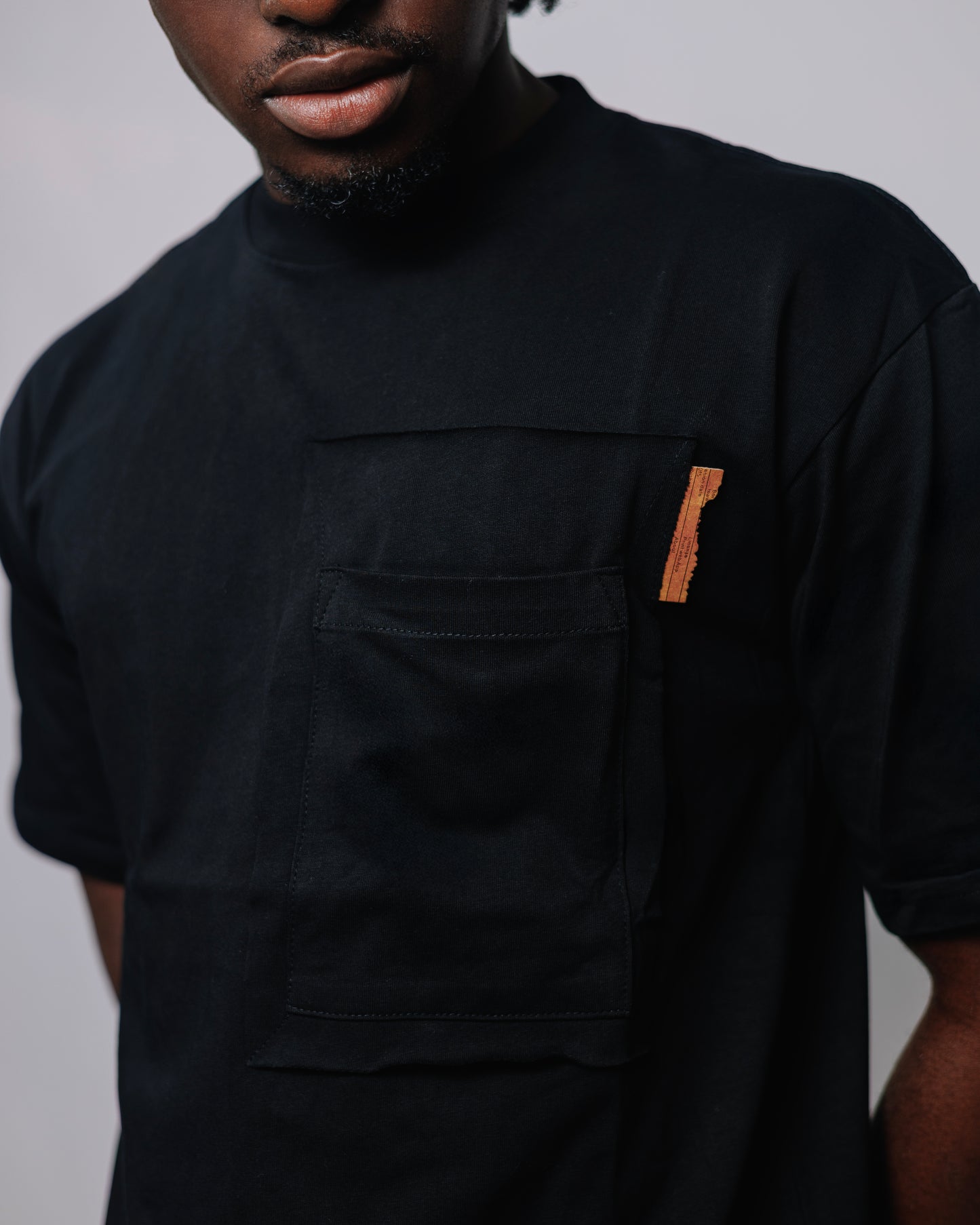 Old Eagle Relaxed Utility Pocket Tee in Jet Black