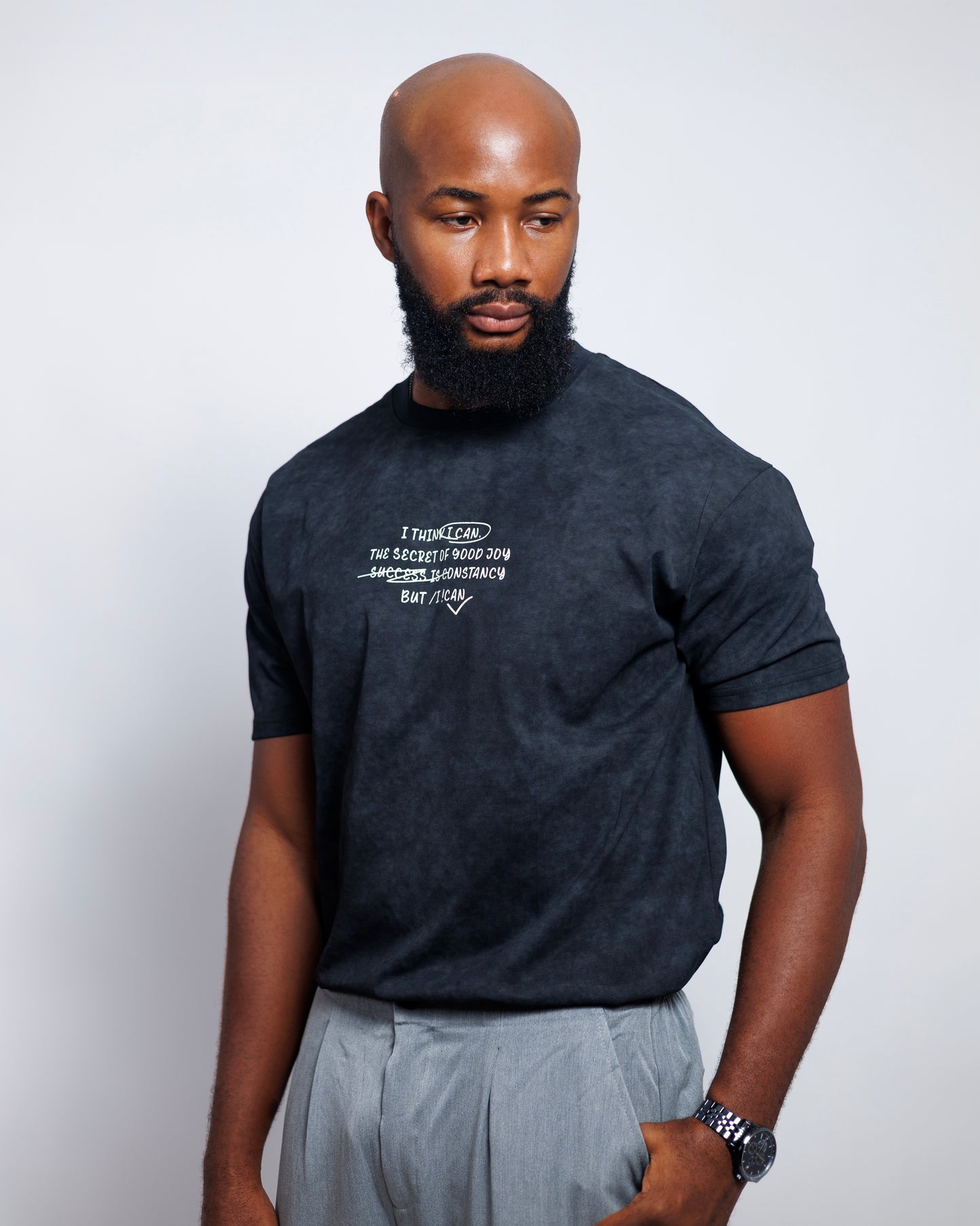 OOD Washed Slogan Tee in Black