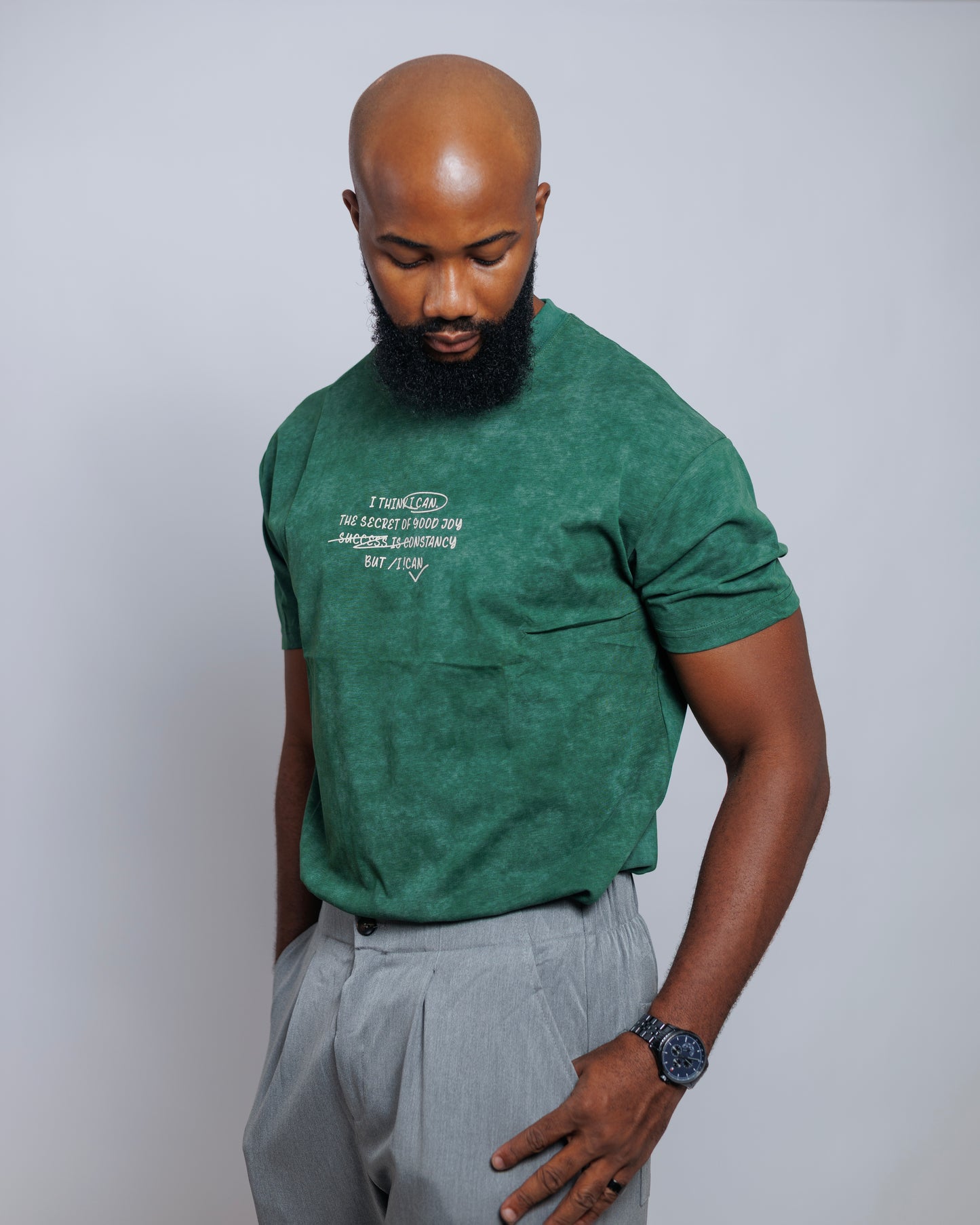 OOD Washed Slogan Tee in Forest Green