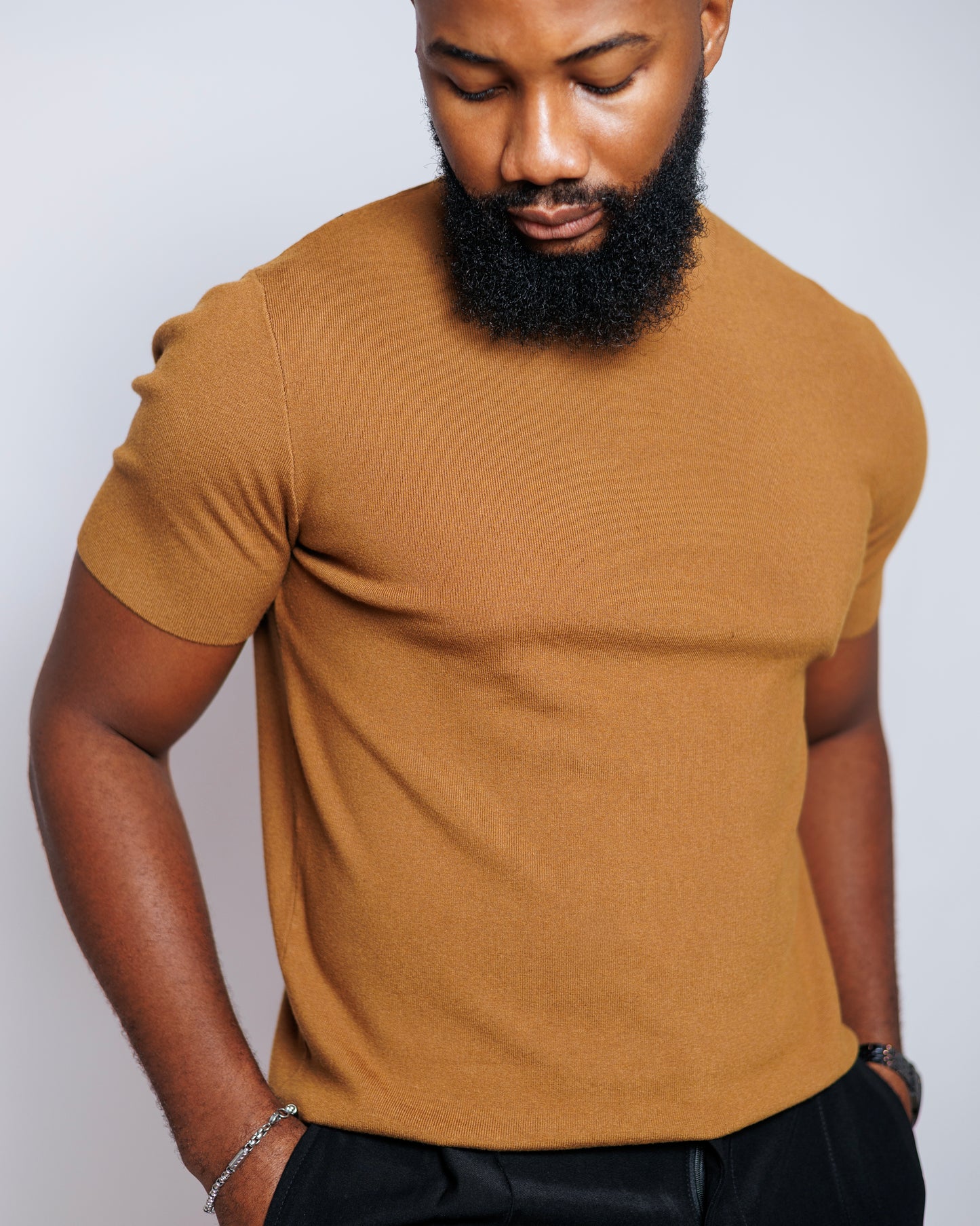OOD Knit Crew Tee in Tan Brown
