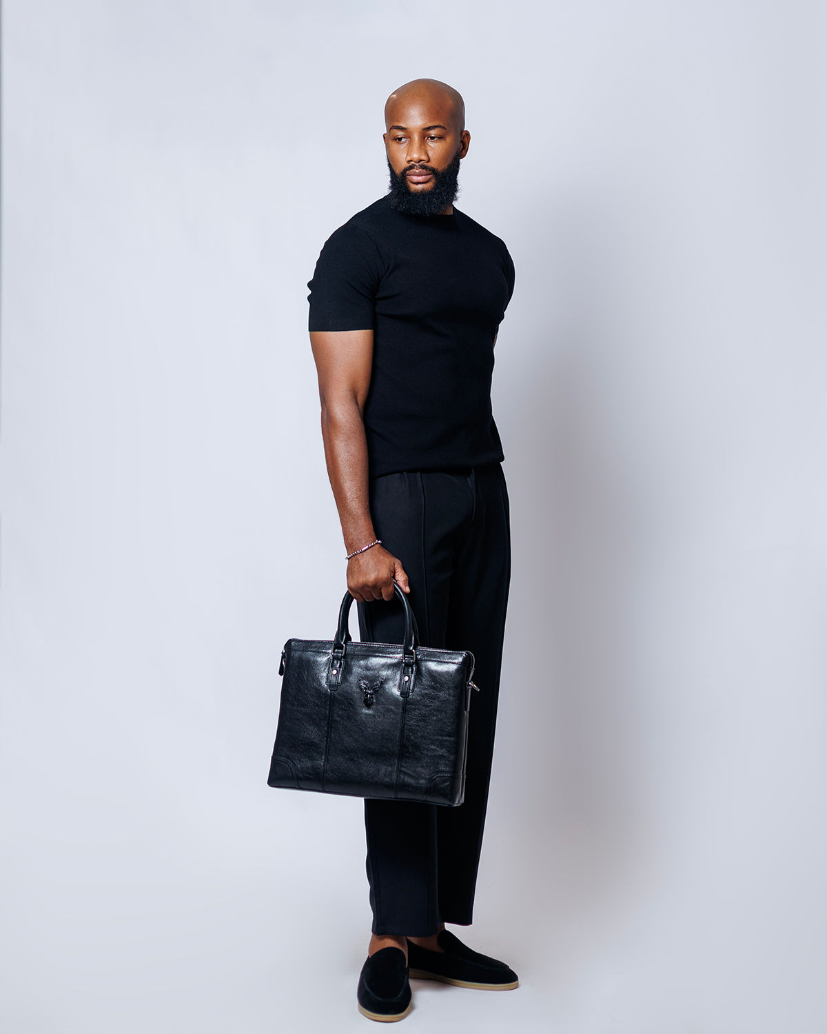 Lorenzo Bellini Stag Head Messenger in Black