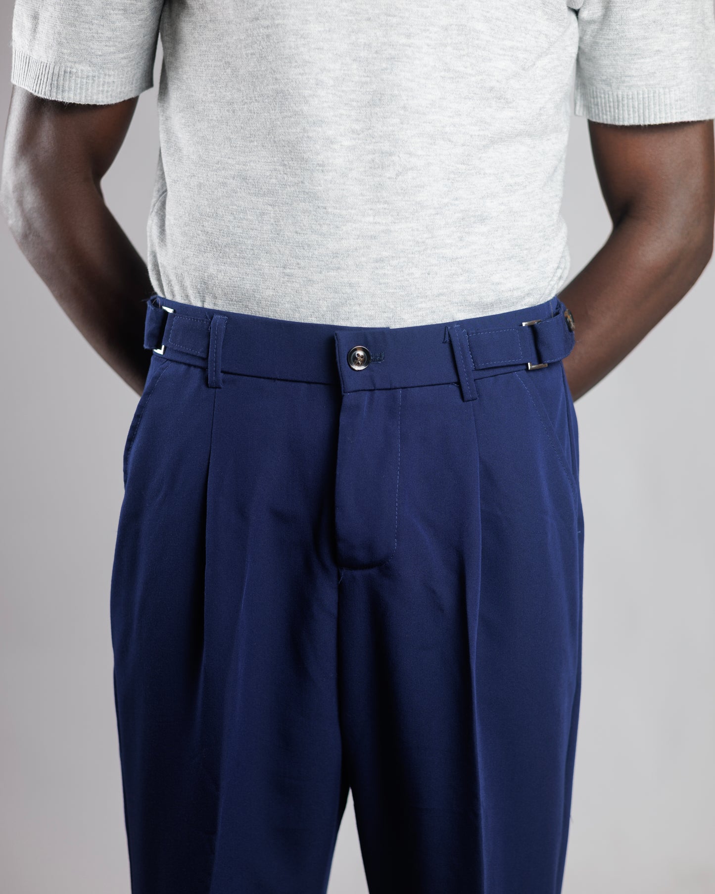 O' Bro Wide Leg Tailored Trousers in Ink Blue