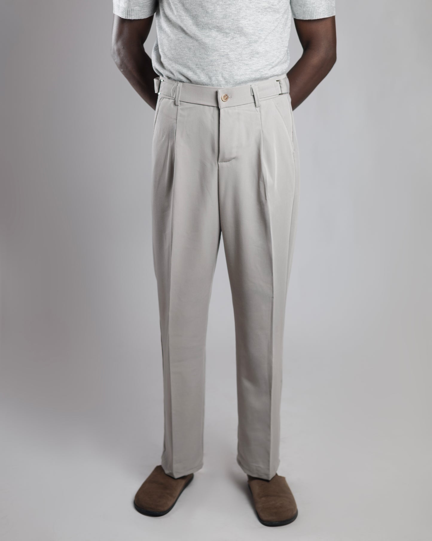 O' Bro Wide Leg Tailored Trousers in Stone Grey