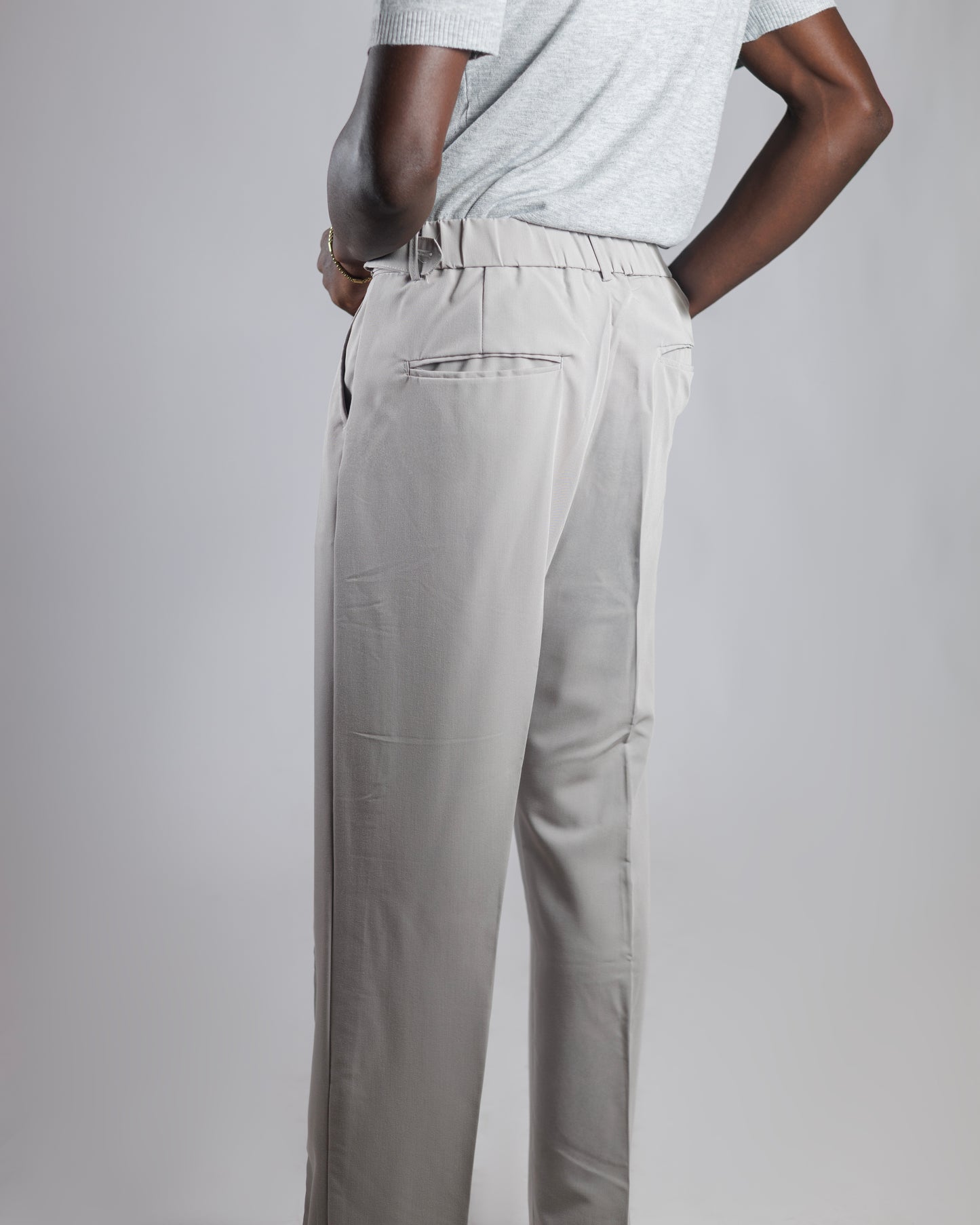 O' Bro Wide Leg Tailored Trousers in Stone Grey
