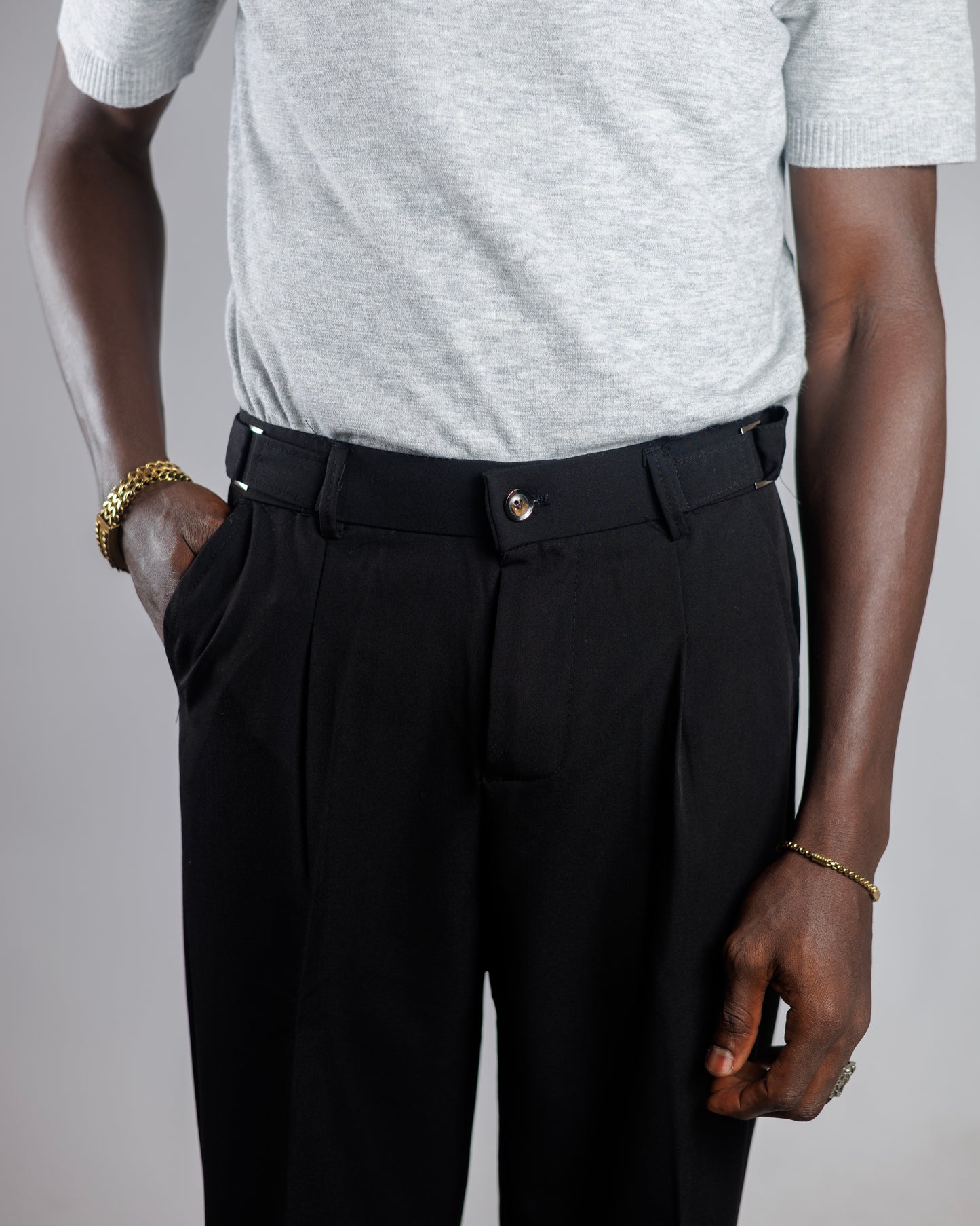 O' Bro Wide Leg Tailored Trousers in Black