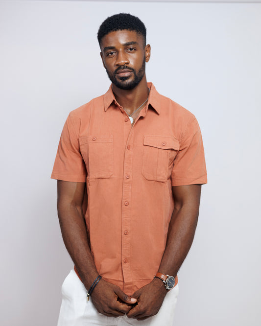 Structured Short-sleeved shirt with Double Chest Pockets in Peach