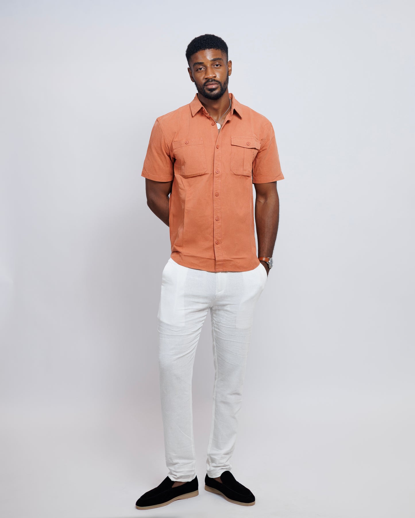 Structured Short-sleeved shirt with Double Chest Pockets in Peach