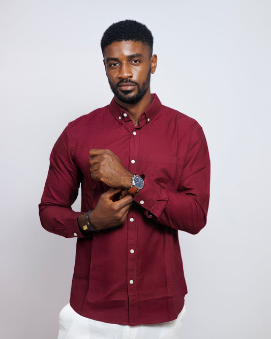 Classic Oxford Collar Shirt in Burgundy