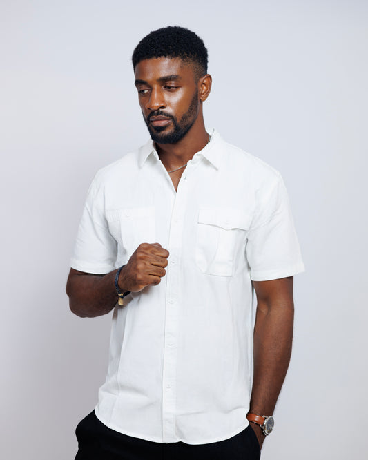 Structured Short-sleeved shirt with Double Chest Pockets in White