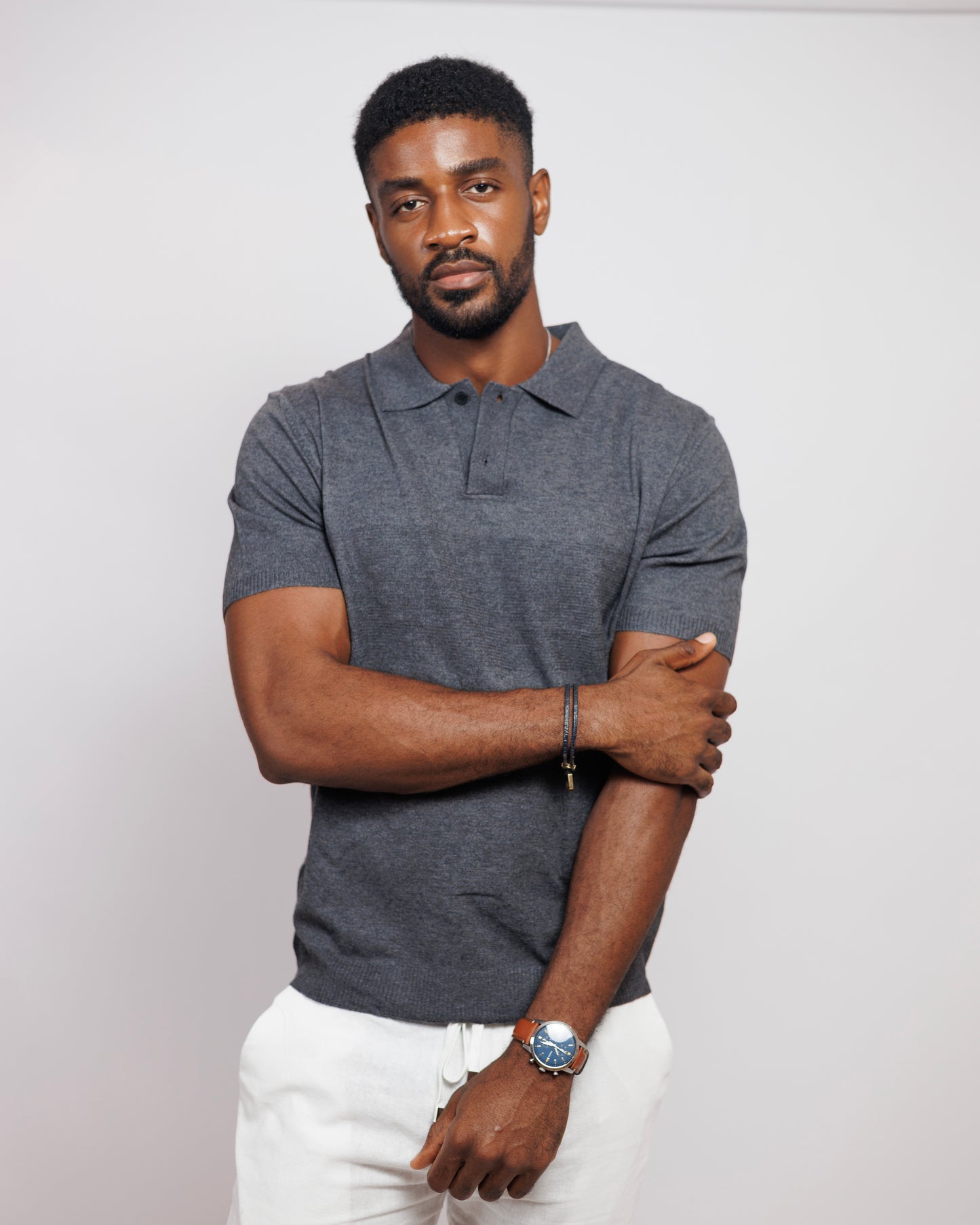 OOD Knitted Polo Shirt in Charcoal Grey