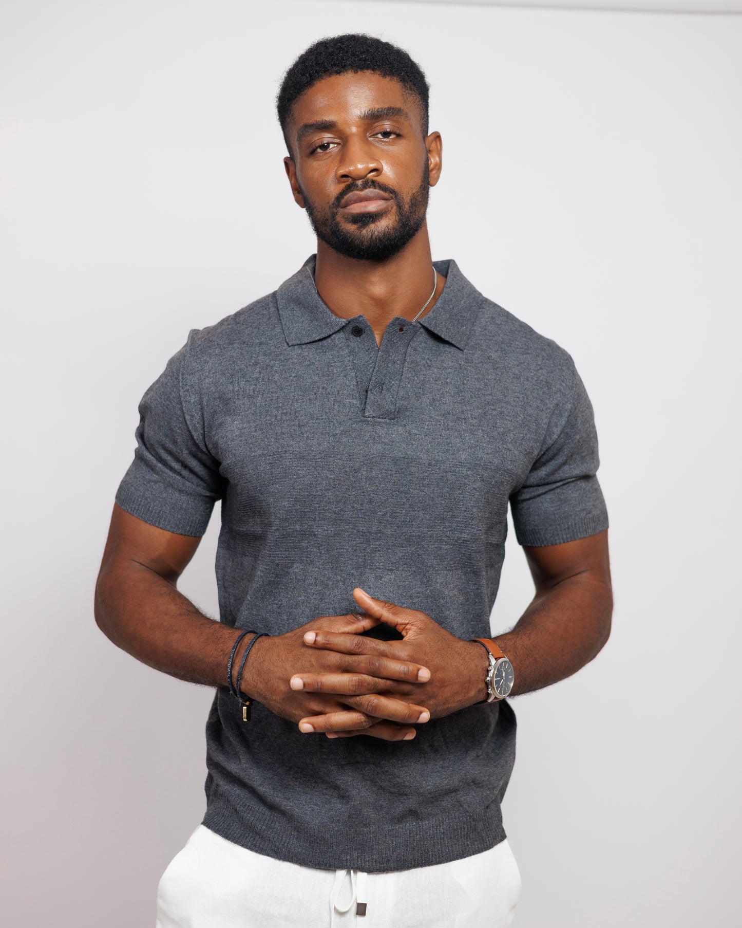 OOD Knitted Polo Shirt in Charcoal Grey