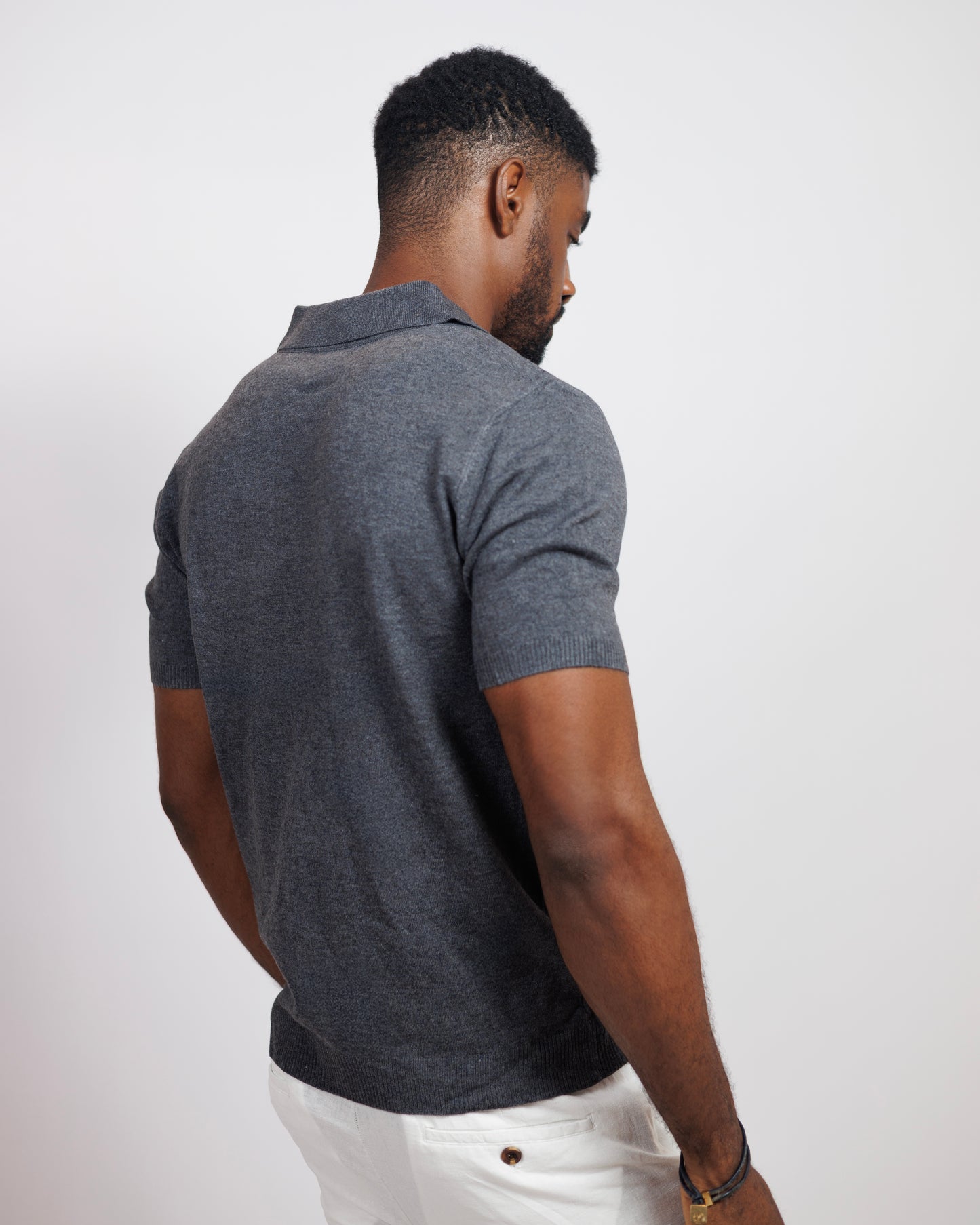 OOD Knitted Polo Shirt in Charcoal Grey