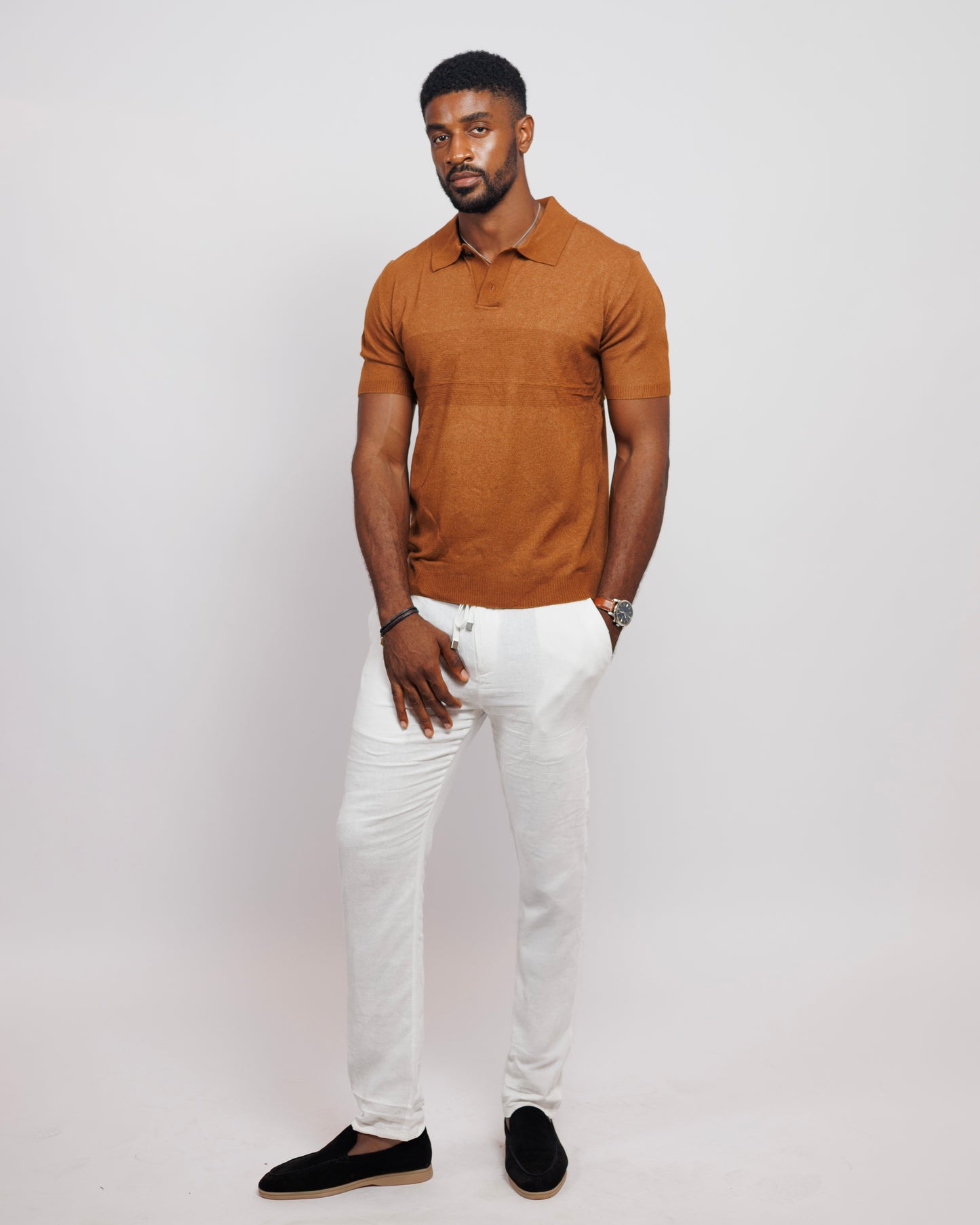 OOD Knitted Polo Shirt in Bronze Brown