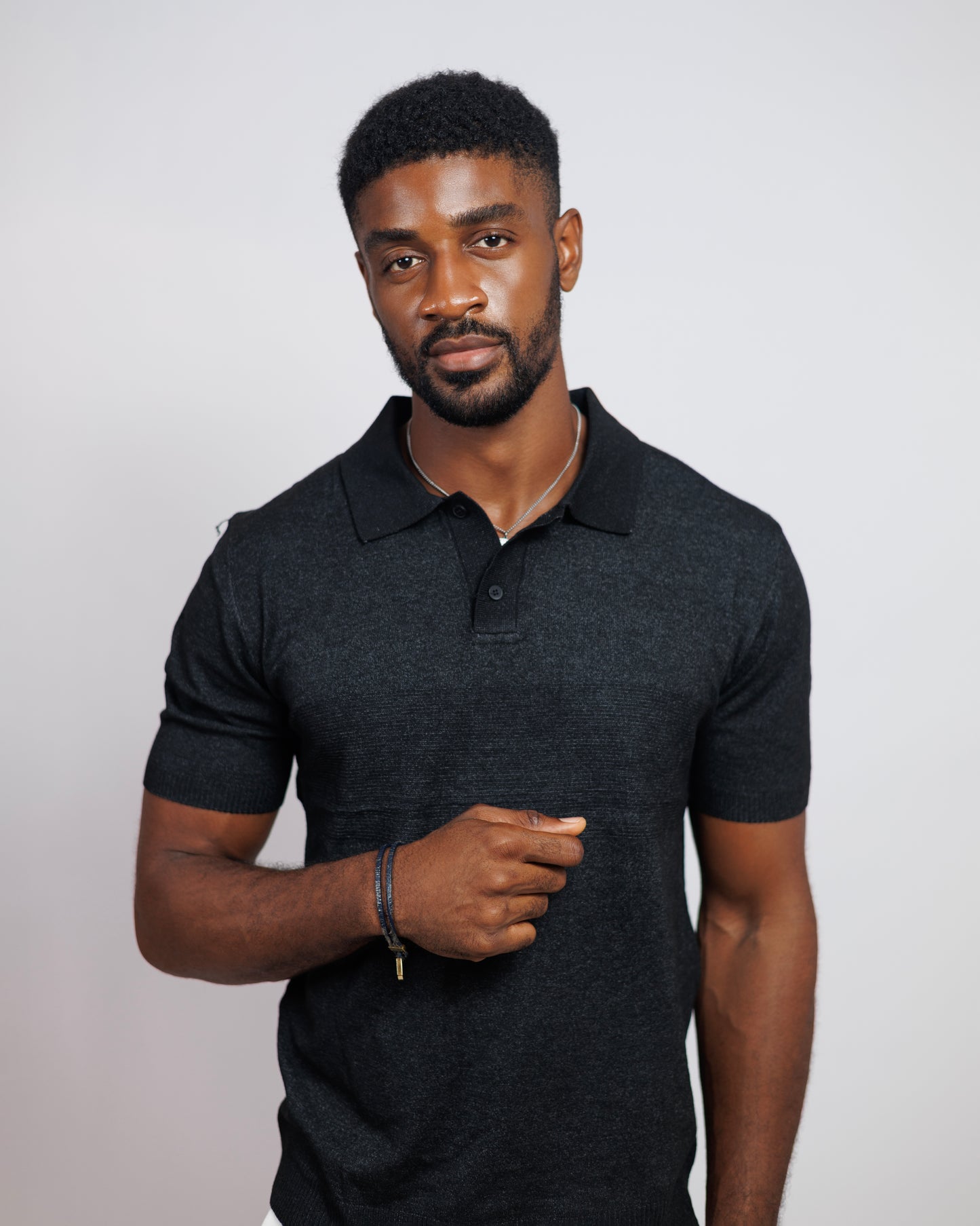 OOD Knitted Polo Shirt in Black