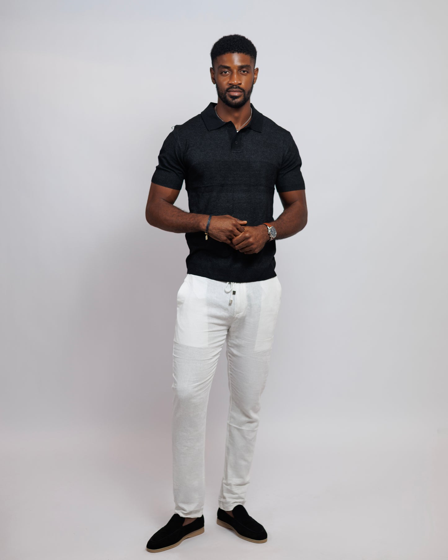 OOD Knitted Polo Shirt in Black