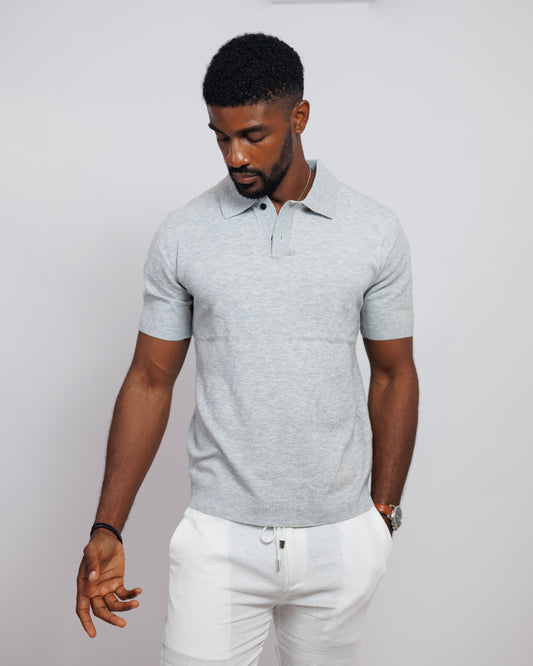 OOD Knitted Polo Shirt in Silver Grey