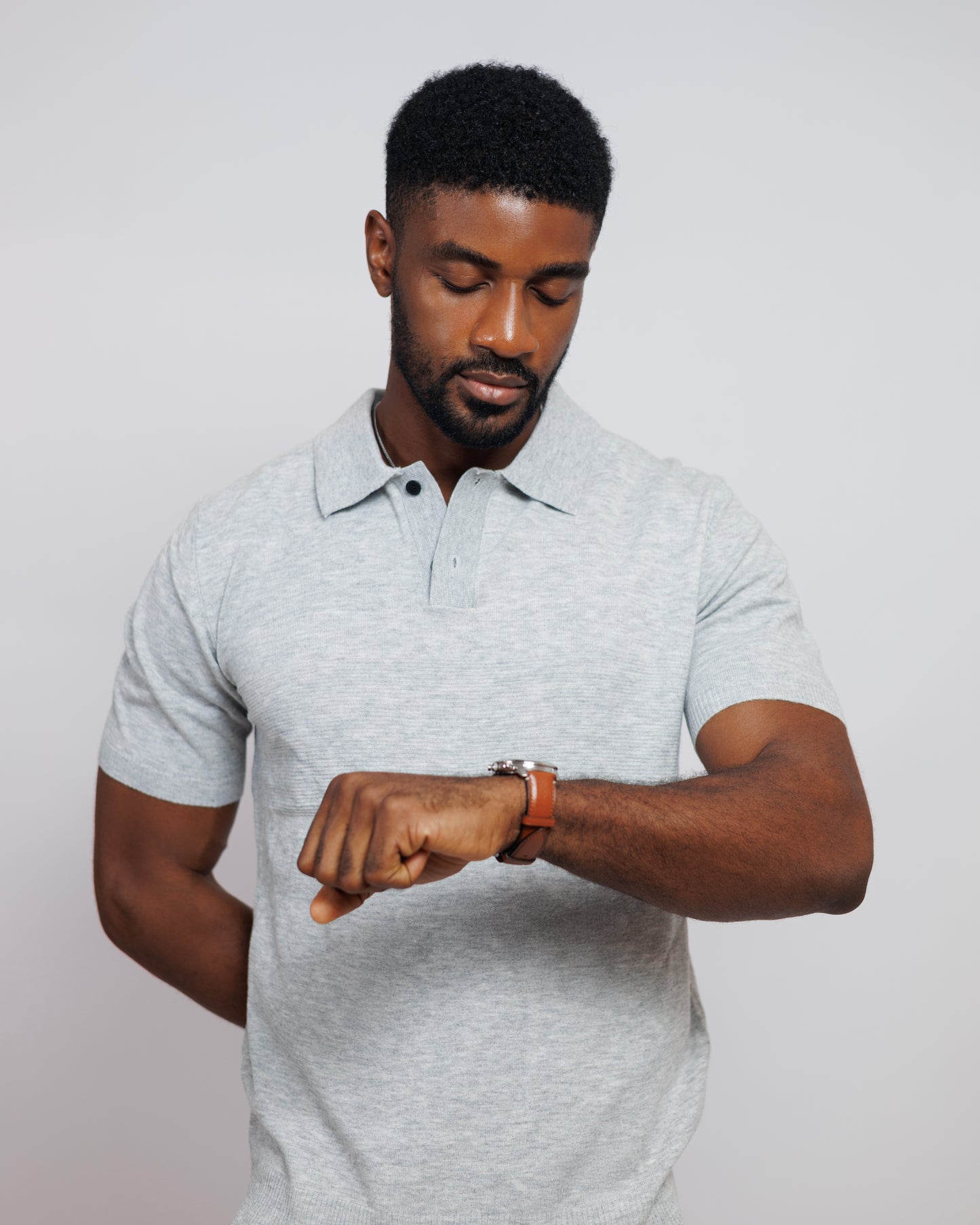 OOD Knitted Polo Shirt in Silver Grey