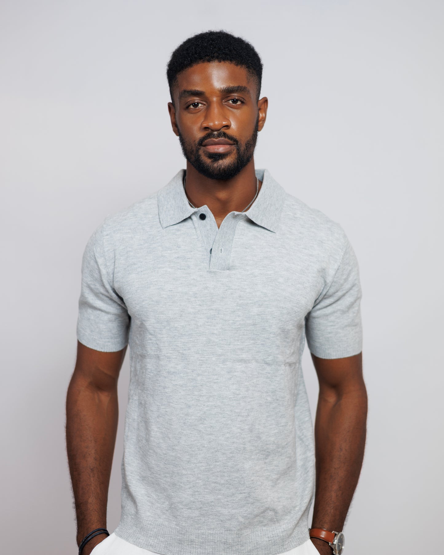 OOD Knitted Polo Shirt in Silver Grey
