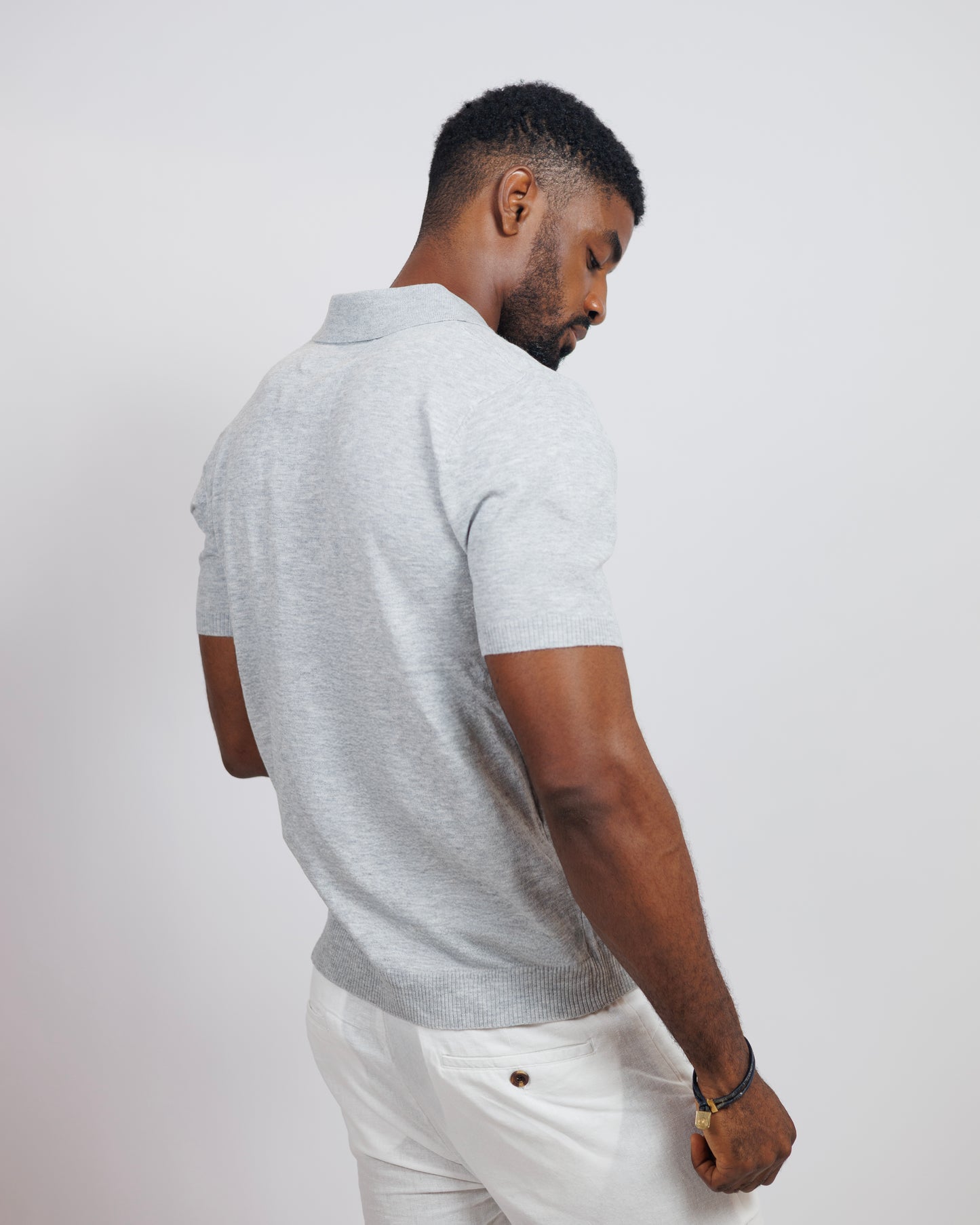OOD Knitted Polo Shirt in Silver Grey