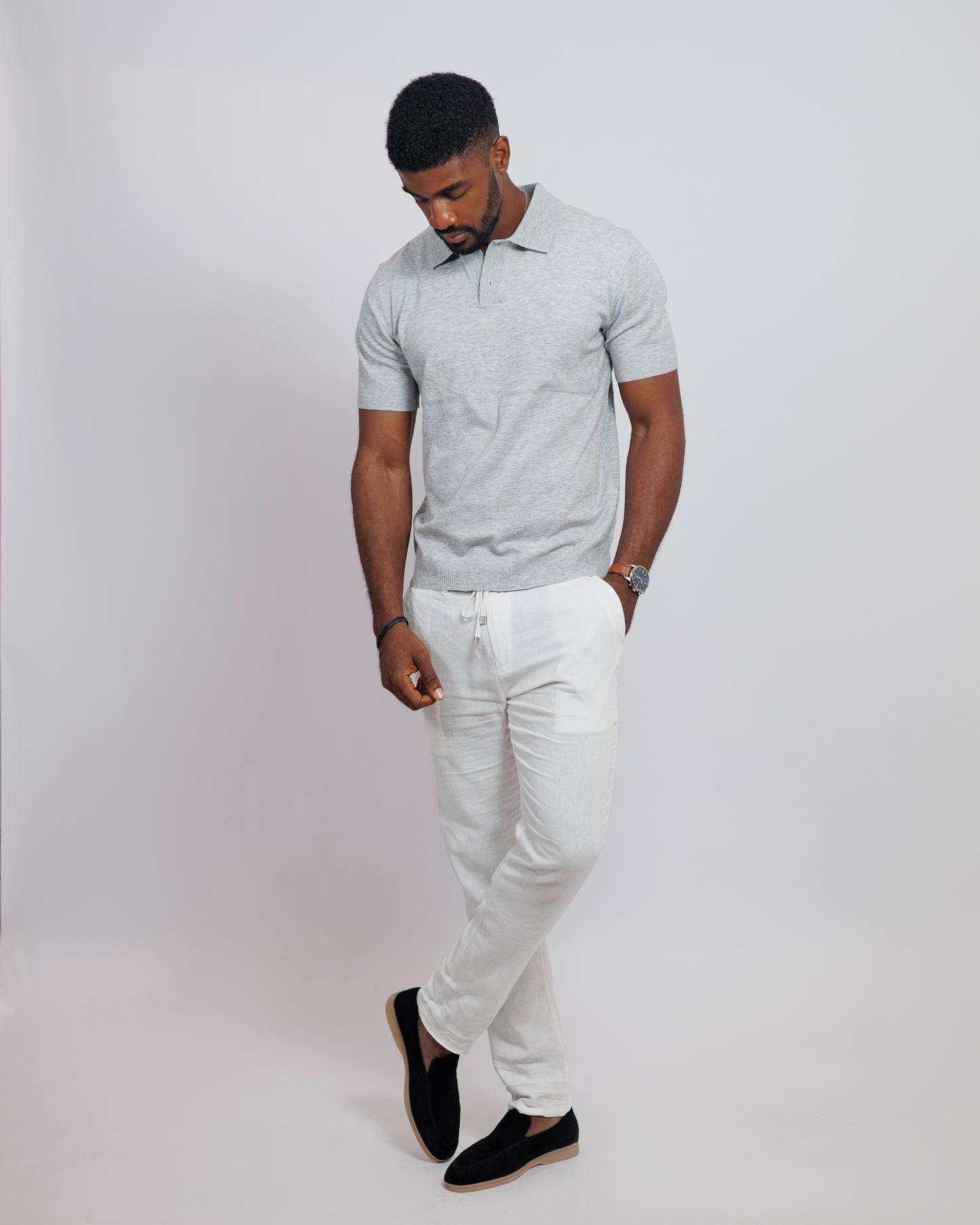 OOD Knitted Polo Shirt in Silver Grey