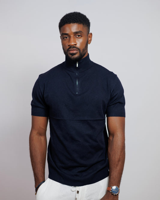 OOD Half Zip Polo Shirt in Deep Blue