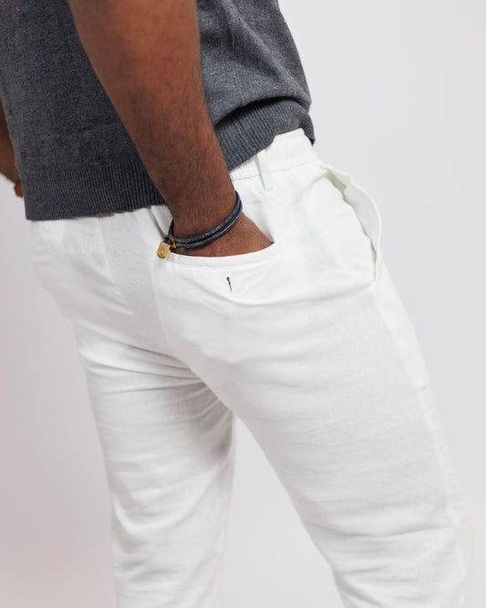 OOD Straight Cut Linen Trousers in White