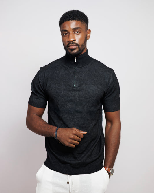 OOD Half Zip Polo Shirt in Black