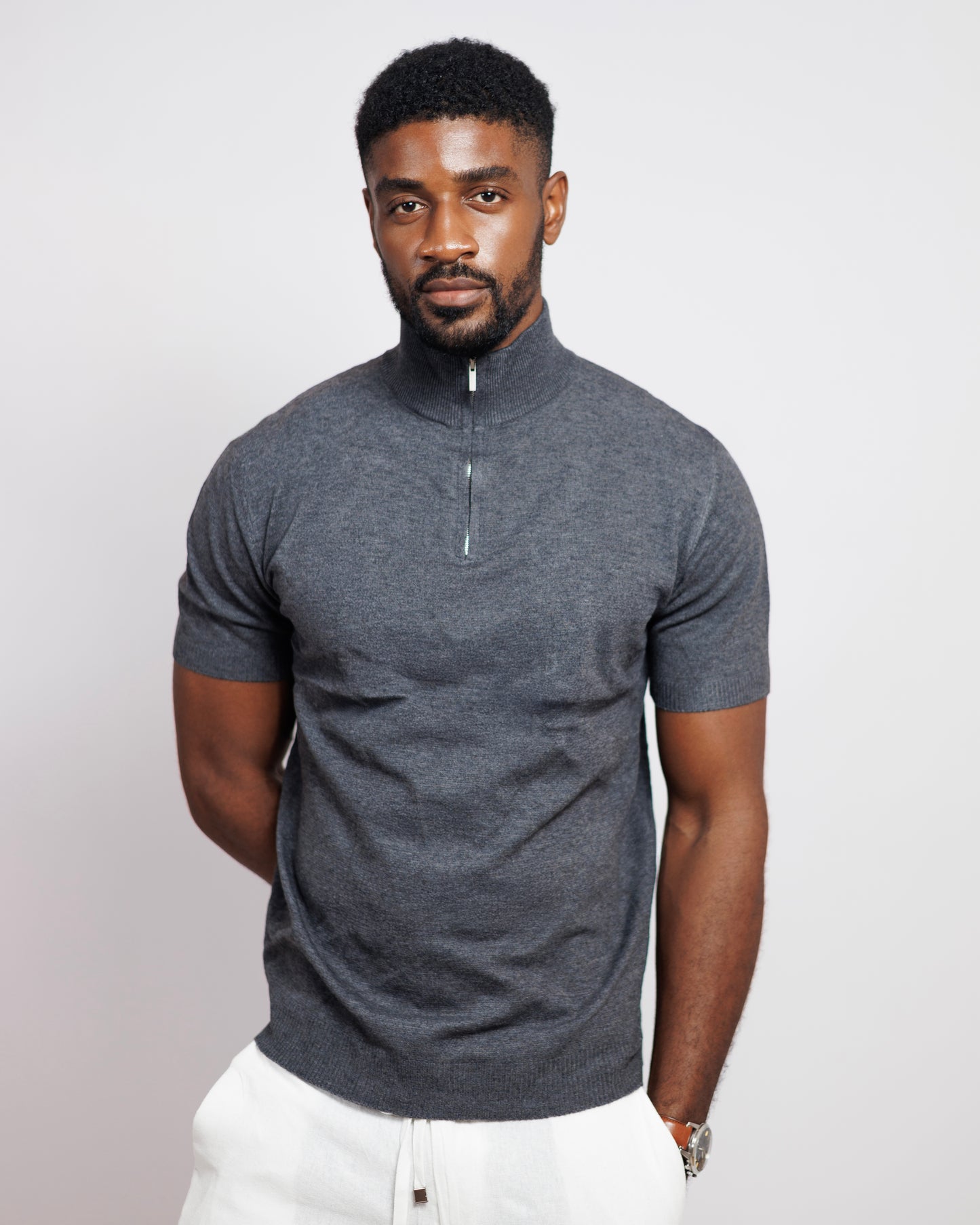 OOD Half Zip Polo Shirt in Charcoal Grey