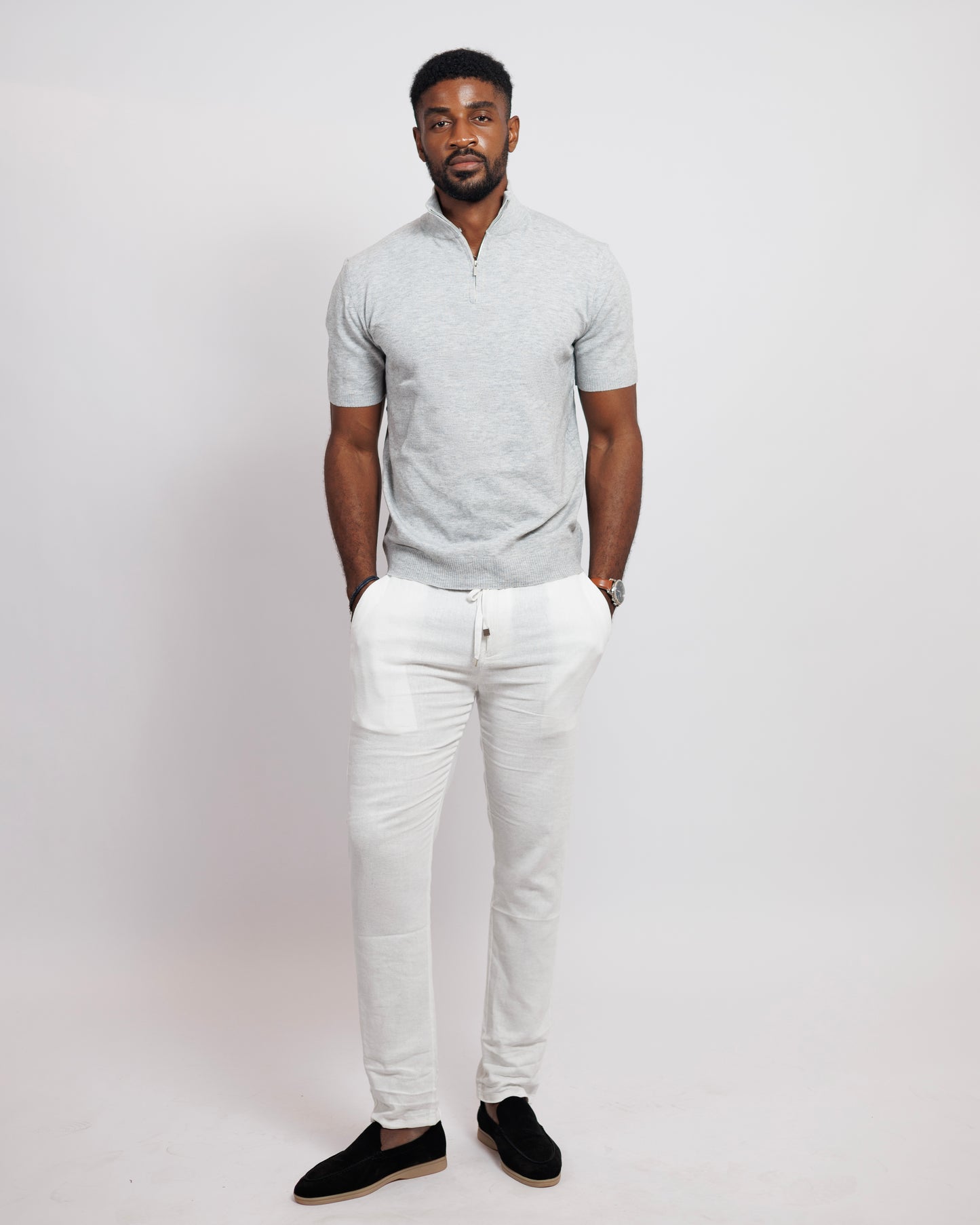 OOD Half Zip Polo Shirt in Silver Grey