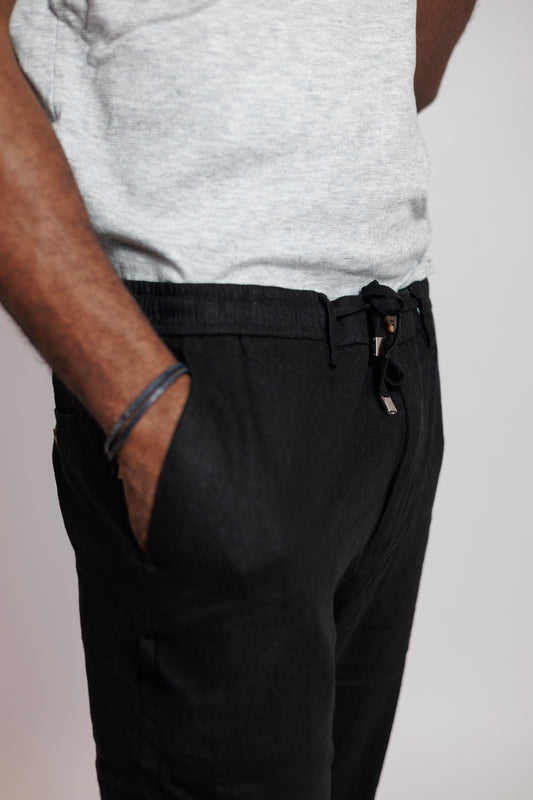 OOD Straight Cut Linen Trousers in Black
