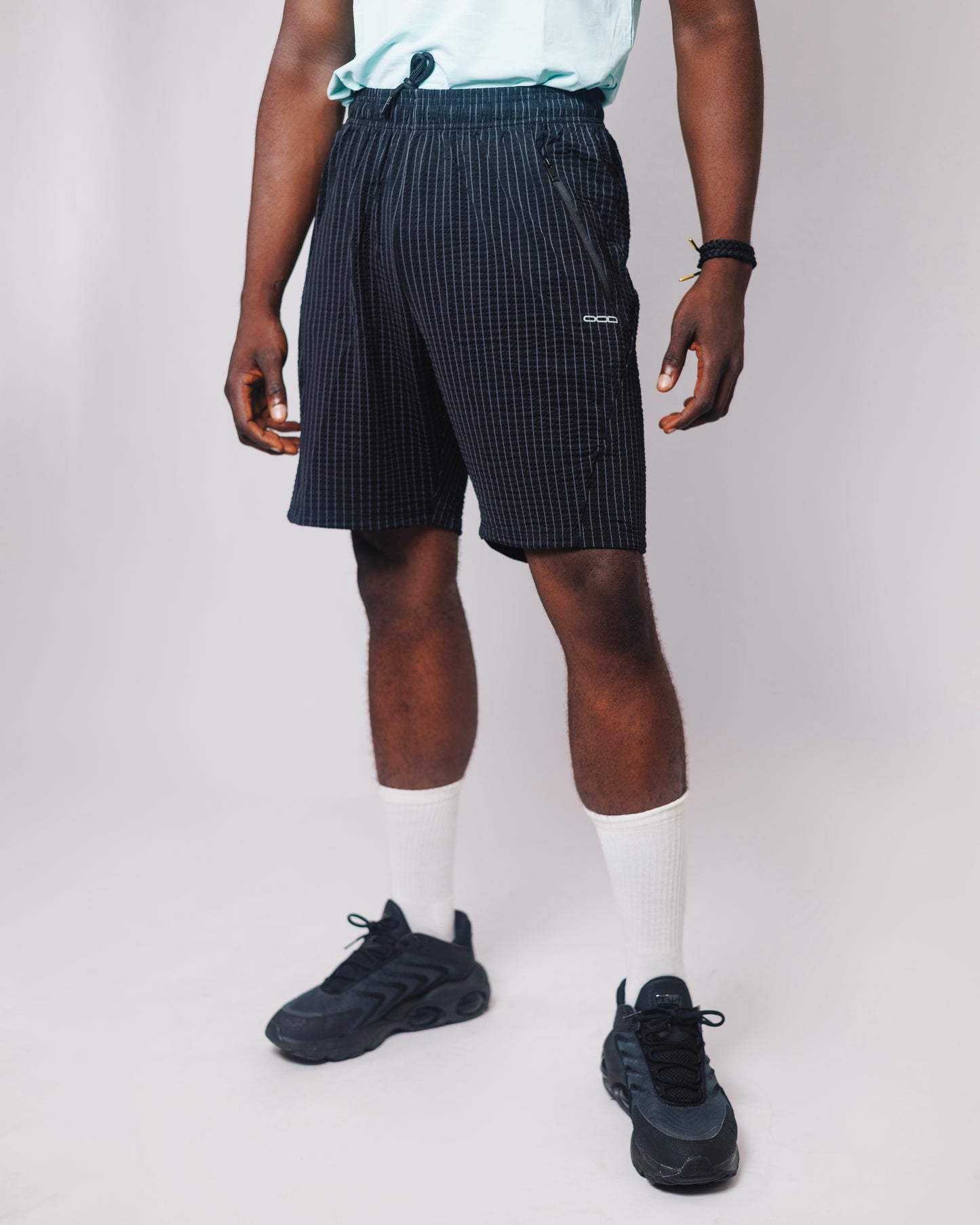 OOD Activ Pinstripe shorts in Jet Black