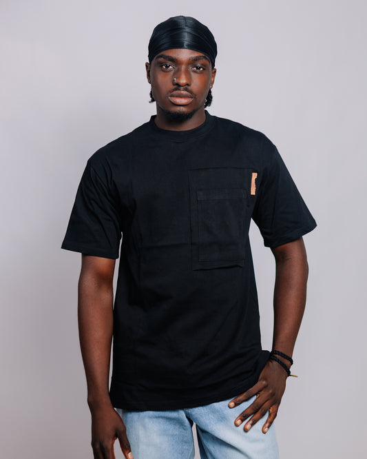 Old Eagle Relaxed Utility Pocket Tee in Jet Black