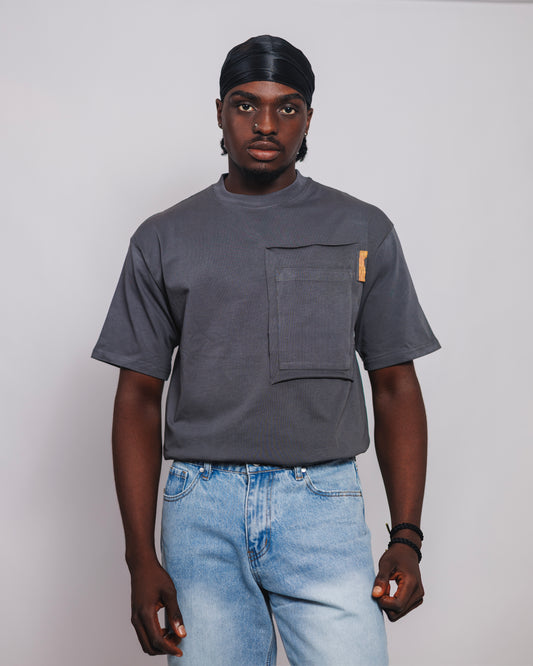 Old Eagle Relaxed Utility Pocket Tee in Charcoal Grey
