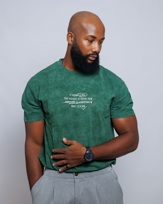 OOD Washed Slogan Tee in Forest Green