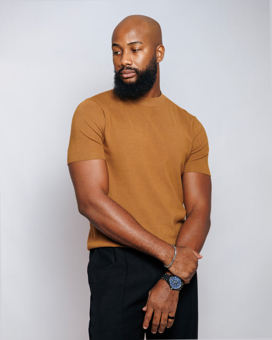 OOD Knit Crew Tee in Tan Brown