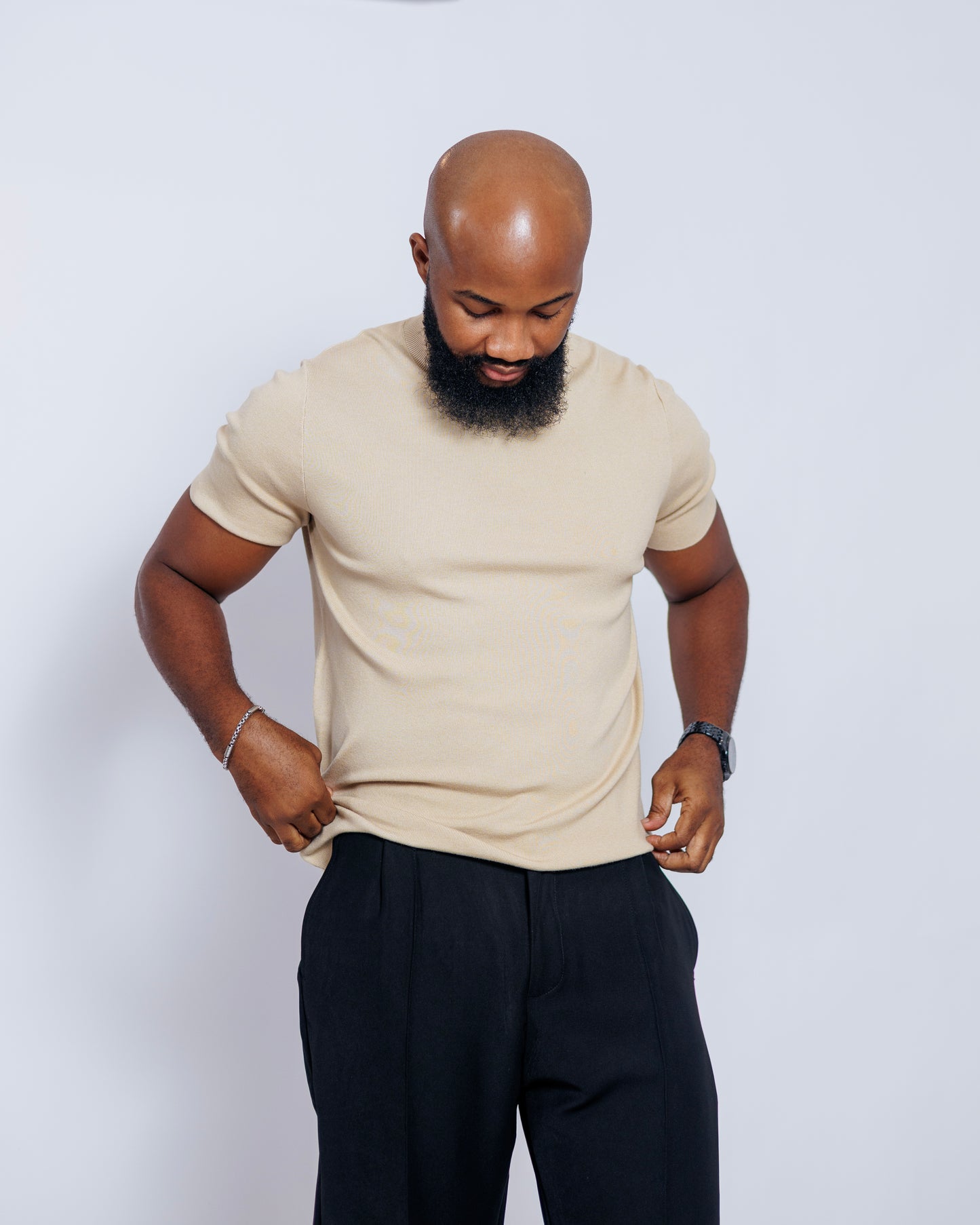 OOD Knit Crew Tee in Beige