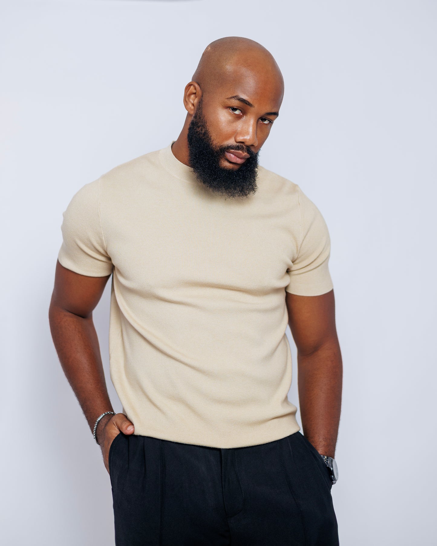OOD Knit Crew Tee in Beige