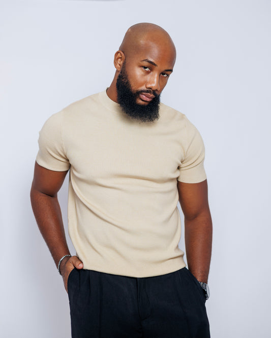 OOD Knit Crew Tee in Beige