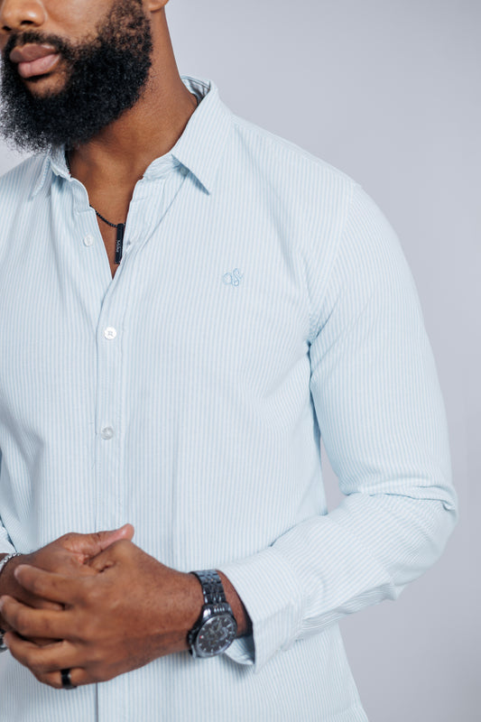 Old Eagle Pinstripe Shirt in Sky Blue