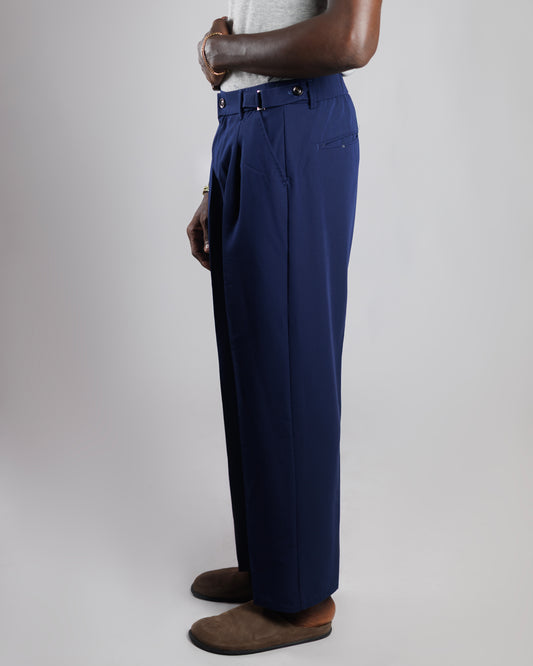 O' Bro Wide Leg Tailored Trousers in Ink Blue