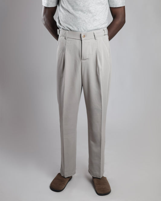 O' Bro Wide Leg Tailored Trousers in Stone Grey