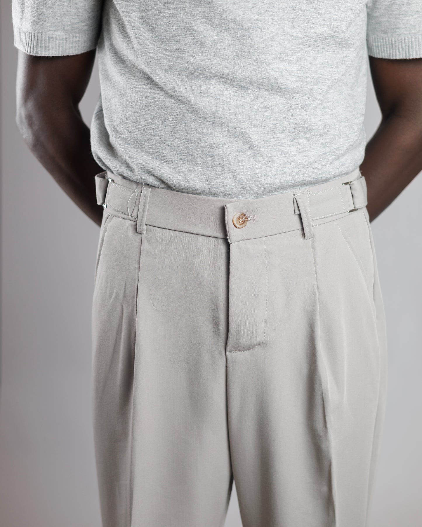 O' Bro Wide Leg Tailored Trousers in Stone Grey