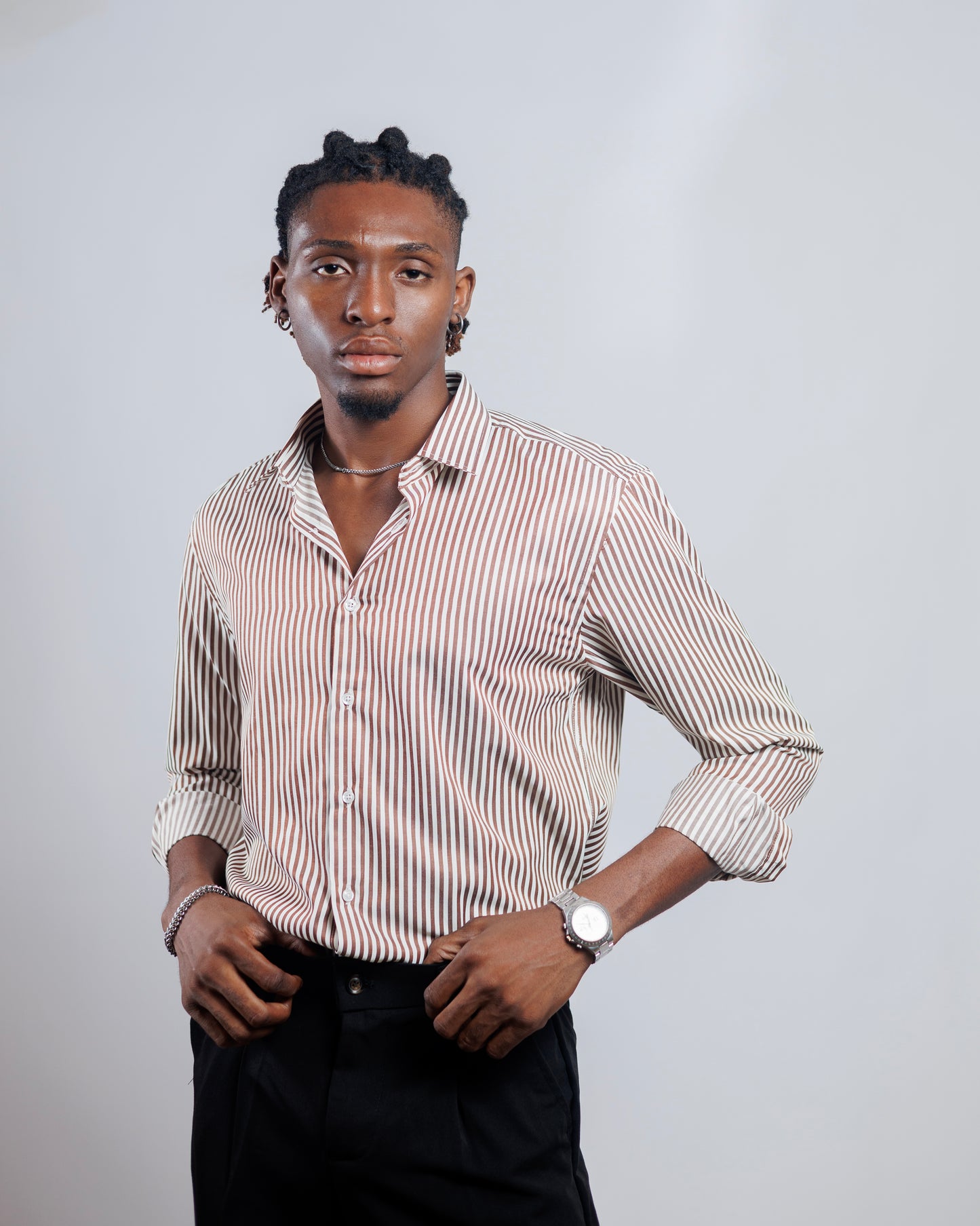 DNB Striped Slim fit Shirt in Brown